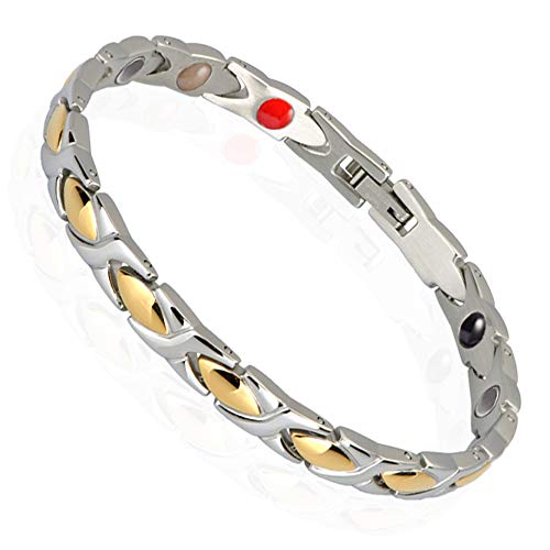 Jackys Pulsera De Oro Iónico Magnético De Oro para Mujer Pulsera De Acero Titanio Y Artritis Alivio del Dolor Terapia Magnética Pulsera para Mujer