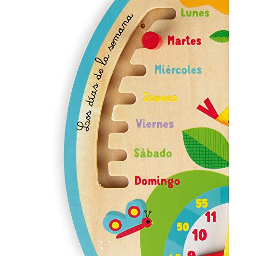 Janod - Calendario Educativo Infantil «A lo Largo del Tiempo» de Madera - Versión En Español - A partir de 3 Años, J09621