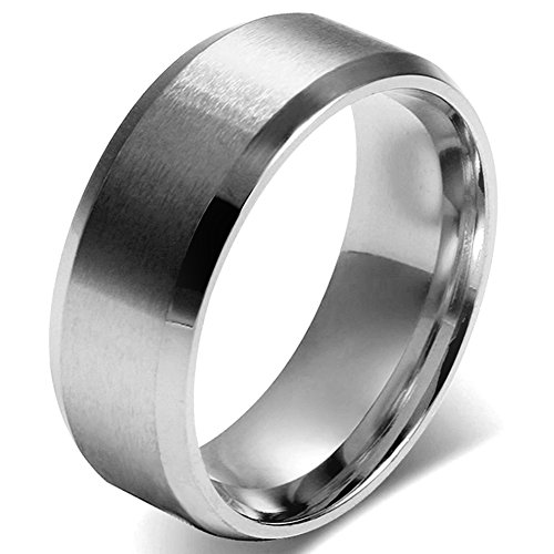 JewelryWe Anillo de Hombre Mujer Unisex, 8mm Anillo Clásico de Boda Compromiso, Acero Inoxidable,Color Plateado, Estilo Mecánico Minimalista，Talla 9, Regalo para Navidad