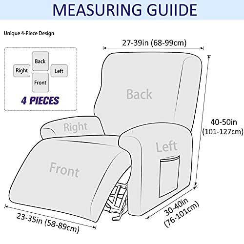 JHLD Funda De Sillón Relax Elástica Terciopelo, Funda Sillon Relax 4 Piezas Suave Funda para Sillón Reclinable Antideslizante Protector para Sillón Reclinable Extraíbles Y Lavables-Gris Claro-1 Plaza