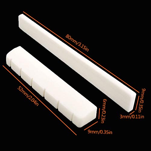 Jicyor 6pcs Guitarra Acústica Hueso Puente Sillín y Tuerca Blanco Guitarra del Puente de Hueso de una Silla Kit para Clásica Reparación de Piezas