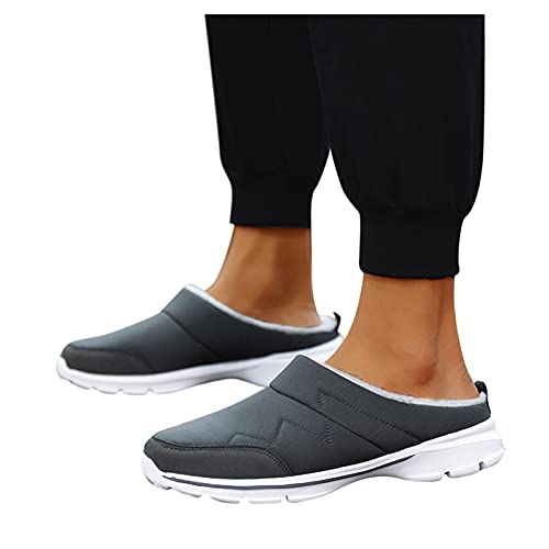 JLGY Zapatillas de estar por casa para hombre, para el tiempo libre, con forro, cálidas, planas, de felpa, antideslizantes, gris, 41