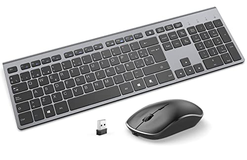 JOYACCESS Teclado y Raton Inalambrico,2.4Ghz Delgados Portátil Teclado Inalambrico Recargable de Tamaño Completo Español,Ratón Inalámbrico Ergonómico Silencioso para PC,Laptop,Smart TV-Negro y Gris