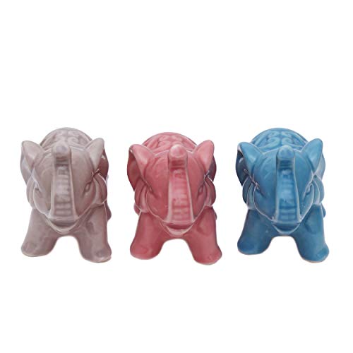 Juego de 3 minifiguras de elefantes, de cerámica, para interiores, balcón y jardín, escultura de elefante como accesorio de salón Feng Shui