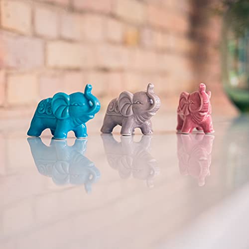 Juego de 3 minifiguras de elefantes, de cerámica, para interiores, balcón y jardín, escultura de elefante como accesorio de salón Feng Shui