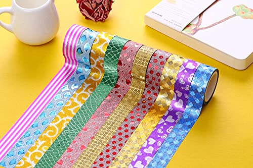 Juego de 60 rollos de cinta washi con purpurina, cintas decorativas para manualidades, planificadores, álbumes de recortes o suministros escolares/fiestas