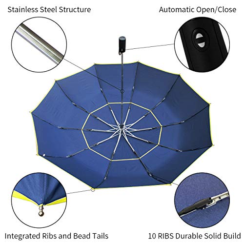 Kalolary Paraguas de Golf Open Automático Doble Cubiertas , Paraguas Plegables A Prueba DE Viento Grand Tamaño resistente al viento y al agua