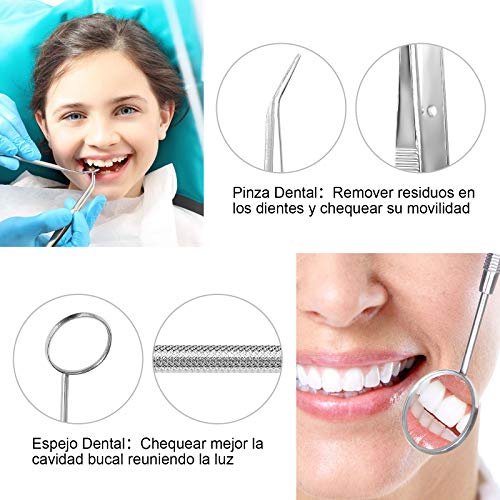 Kit de 7PCS para Limpieza Dental, con Limpiador Lengua, Espejo Dental, Raspador Dental, Limpiador Sarro dental, Kit de exploracion Dental, herramientas Dental, para Uso Personal y Mascota