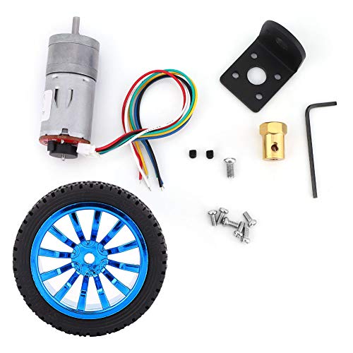 Kit de motor de engranajes de codificador de bricolaje, kit de motor de engranajes con codificador, motor de engranajes con soporte de montaje y rueda de 65 mm para automóviles (Speed 200)