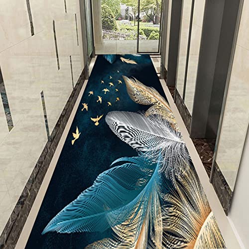 KKCF Alfombras Pasillo, Alfombra Área Balcón Cocina Larga Lavable Patrón Plumas 3D, Alfombra Entrada Pila Baja 0,6Cm De Grosor Respaldo Antideslizante, 63 Tamaños