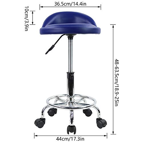 KKTONER Taburete de Cuero Artificial con Respaldo Giratorio Taburete con Ruedas de Altura Ajustable con Ruedas para Pintar Tatuaje Masaje SPA Tienda Taburete de Trabajo con Pedal (Azul Oscuro)