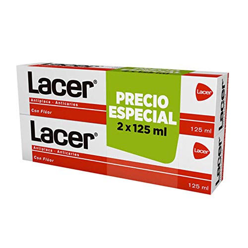 LACER pasta dentífrica antiplaca y anticaries con flúor pack 2 tubos 125 ml