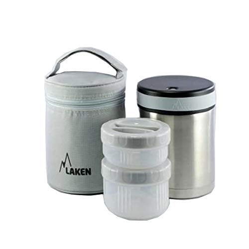 Laken Termo Para Comida de Acero Inoxidable 1L y Funda Textil Gris Incluye 2 Contenedores Interiores