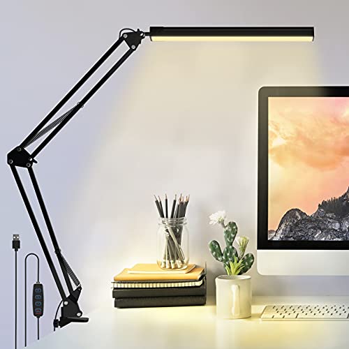 Lámpara de Escritorio, FOZHUATR Lámpara escritorio LED, ProteccióN Ocular, Brazo Giratorio, 3 modos de color 10 niveles Adecuado Para Oficina, Lectura, Estudios