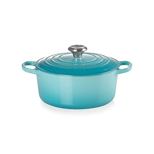 Le Creuset Evolution Cocotte con Tapa, Redonda, Todas Las Fuentes de Calor Incl. inducción, 5,3 l, Hierro Fundido, Azul(Caribe), 26 cm