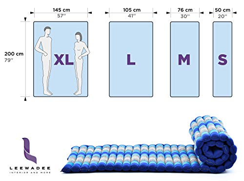 LEEWADEE colchoneta tailandesa Enrollable L – Colchón para masajes Grueso, futón para Dormir, Alfombrilla de kapok, 200 x 105 cm, Azul