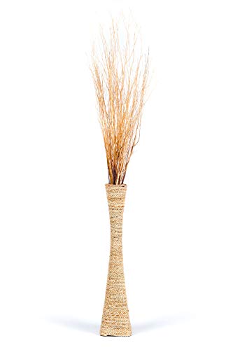 LEEWADEE jarrón Grande para el Suelo – Florero Alto y Hecho a Mano de bambú y Rafia, Recipiente de pie para Ramas Decorativas, 75 cm, Color Natural