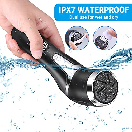 Lima Eléctrica Pies, Pedicura Eléctrico Lima Pies, Pedicura Profesional Eléctrica IPX7 Impermeable Poderoso Eliminar Callos Muertas Piel, Cuidado Pies con 3 Diamond Rodillos(Negro, blanco) (Negro)