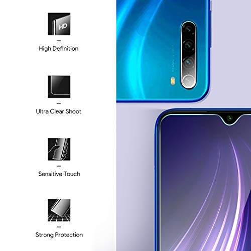 LϟK 5 Pack Protector de Pantalla Compatible con Xiaomi Redmi Note 8 con 2 Pack Cristal Templado y 3 Pack Protector de Lente de Cámara - Sin Burbujas Doble Protección Kit Fácil instalación