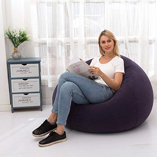 LONEEDY Sofá hinchable para sillas, tumbonas para juegos, interior y exterior, camping, jardín, elegante tela de felpa suave para adultos, niños individuales (azul fosférico)