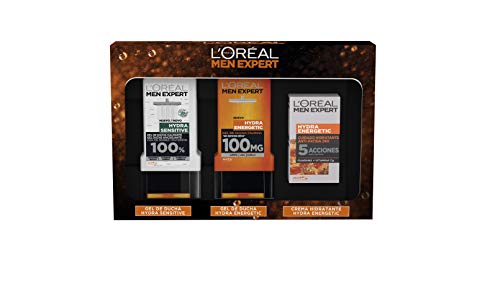 L'Oréal Men Expert Pack de Ducha Antifatiga para Hombre, Incluye Gel de Ducha Calmante Hydra Energetic, Gel de Ducha Taurina Hydra Sensitive y Crema Hidratante 24H Hydra Energetic