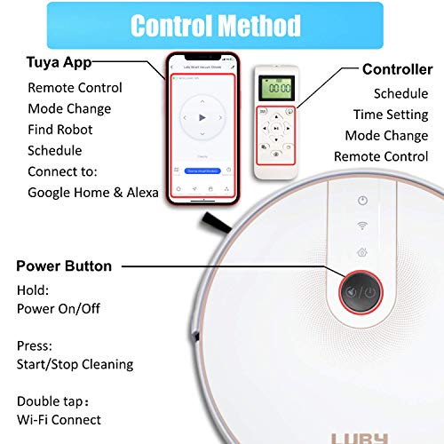 luby HI5 Vacuum Cleaner - Robot Aspirador, Resistencia Fuerte Control, Remoto por Aplicación Autocargable, Silencioso Pelo De Mascotas Alfombra Limpieza De Pisos, Blanco