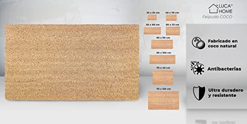 LucaHome - Felpudo de Coco Natural 70x40 con Base Antideslizante, Felpudo de Coco Liso. Felpudo Absorbente Entrada casa, Ideal para Puerta Exterior o Pasillo