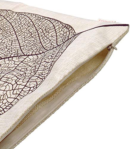 Luxbon 2 Funda Cojin Almohada Vena de Hoja Marrón Lino Duradero Decoración para Sofá Cama Coche Regalo del día de la Madre 45x45 cm