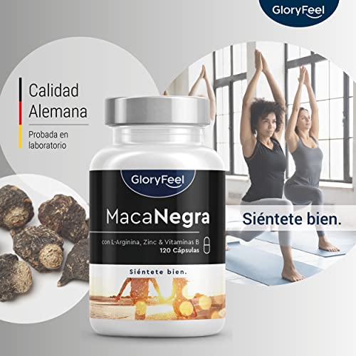 Maca Negra Pura 27.000mg + L-Arginina + Vitaminas + Zinc - Maca Andina Peruana Altamente concentrada 20:1 - Energía - Reduce Cansancio Y Fatiga - Para Hombre y Mujer - Sin aditivos