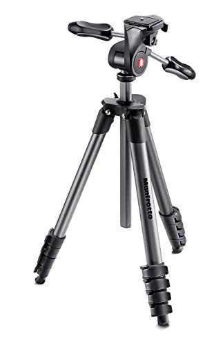 Manfrotto Compact Advanced, Trípode Fotográfico con Rótula 3 Way , para Cámaras Réflex Digitales (DSLR) y Dispositivos Digitales de hasta 5kg de Peso,MKCOMPACTADV-BK, Negro