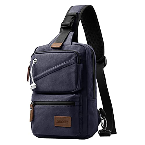 MANNUOSI Bolso Hombre Lienzo Casual Movimiento Multifunción Bandolera Bolso de Hombro Azul Negro