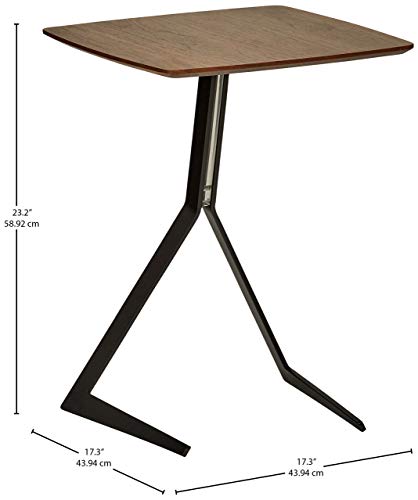 Marca Amazon - Rivet - Mesa Auxiliar de Madera y Metal Estilo Industrial ligeramente Inclinada, 44 cm de ancho - Nogal