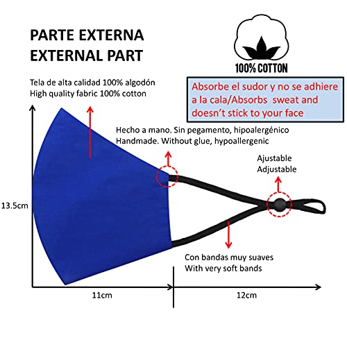 Mascarillas de Tela Colores Reutilizable Lavable, Pack de 2 Mascarillas Cuss Azul y Negro 100% Algodón Higiénica Homologada Certificada BFE 99% Filtros Extra 1x Estuche para Mascarilla