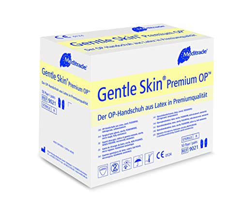 Meditrade 90217 W Gentle Skin Premium - Guante de látex quirúrgico estéril sin polvo - Tamaño 7 (paquete de 100)