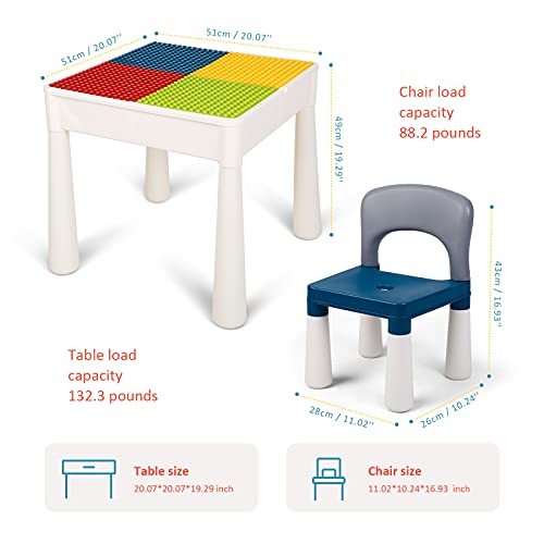 Mesa y Silla para niños, Mesa de construcción para niños, 138 Bloques, Juego de Mesa de Juego Lego, con Espacio de Almacenamiento, Apto para niños y niñas