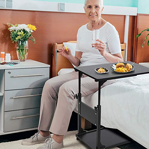 Mesita de noche movible sobre la mesa de la cama Soporte para computadora portátil, escritorio de trabajo para computadora, sofá, cama lateral, mesa auxiliar con ruedas, en forma de C, mesa(Negro)