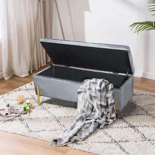 MEUBLE COSY Banco Almacenaje Banqueta Multifuncional Zapatero Taburete Pie de Cama Dormitorio Sala Corredor, Velur, Gris, 105x44x44cm