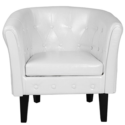 MIADOMODO Sillón Chesterfield | Tapizado en Cuero Artificial con Patas de Madera, Set y Color a Elegir | Butaca de Piel Sintética para Dormitorio y Salón, Sofá Chester 1 Plaza (1 Pieza, Blanco)