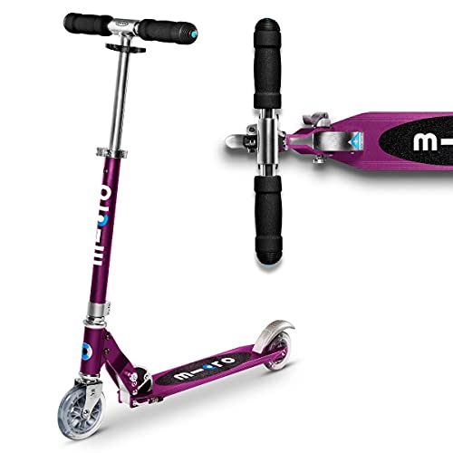 Micro® Sprite, Original Design, Patinete 2 Ruedas Plegable, +6 Años, Peso 2,85kg, Carga Máx 100Kg, Aluminio, Plataforma Antideslizante, Rodamientos ABEC 9 (Morado Metalizado)