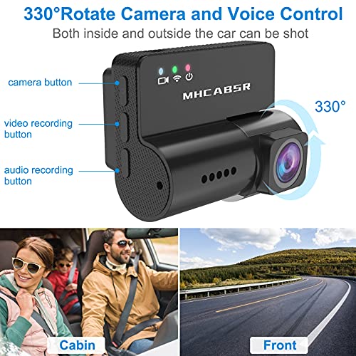 Mini Dash CAM WiFi, 1080P Cámara de Coche Grabadora DVR Lente giratoria de 330 ° Grabación en Bucle de Sensor G, Monitor de estacionamiento, Detección de Movimiento, Soporte 128G