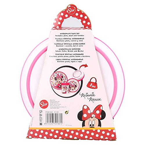 MINNIE MOUSE - DISNEY |Vajilla infantil bicolor- Set de 3 piezas: Plato, cuenco y vaso para niños - Vajilla Bebé Antideslizante con base de silicona - Libre de BPA