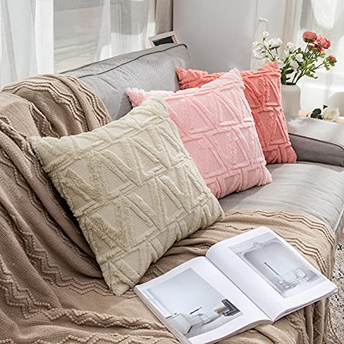 MIULEE Funda de Cojines Felpa Suave Funda de Almohada Lana de Imitación Moderna Decoración Invierno para Dormitorio Silla Oficina Cama Habitacion Salón 2 Piezas 45x45 cm Beige