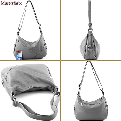 modamoda de - ital bolsa de hombro/hombro hecha de cuero T164, Color:metálica de plata