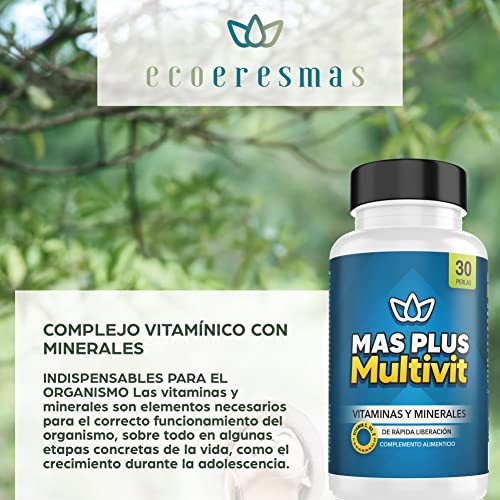 Multivitaminas y minerales| Vitaminas para el cansancio | Vitaminas A, B, C, D y E + Hierro + Magnesio | Multivitamínico| Ayuda a tus defensas | Mayor Energía y Vitalidad| 60 cápsulas