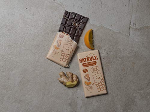 NATRULY Tableta de Chocolate sin Azúcar y sin Edulcorantes | Endulzado con Fibra de Achicoria | Sabor Naranja + Jengibre + 70% Cacao -Pack 2x85g