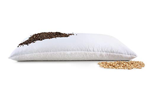 NATURECA - Almohada de espelta con cojín de trigo sarraceno 2 en 1, cáscaras de trigo sarraceno y espelta natural, cojín con funda lavable de algodón, cojín cervical 40 x 60 cm