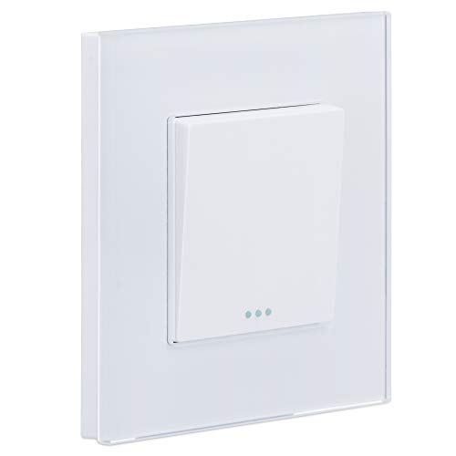 Navaris Interruptor de pared de cristal - Switch con pulsador para luz - Placa individual de vidrio de 8.5 x 8.5 x 4 CM empotrable en pared - Blanco