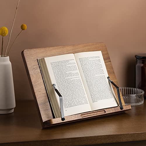 Navaris Soporte para Libros - Atril Plegable de Madera para Libro de Cocina Lectura o Estudio - 2X Clip metálico para apoyar de pie en la Mesa o Cama