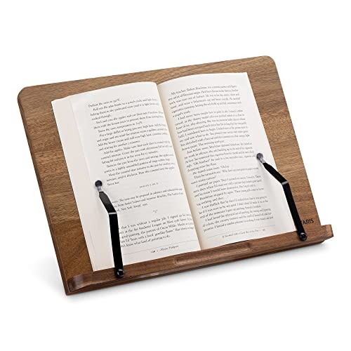 Navaris Soporte para Libros - Atril Plegable de Madera para Libro de Cocina Lectura o Estudio - 2X Clip metálico para apoyar de pie en la Mesa o Cama