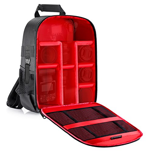 Neewer Mochila de cámara Acolchada a Prueba de choques Insertar protección Flexible para cámaras réflex Digital SLR y Lentes, Linterna, disparadores Radio y Otros Accesorios (Interior Rojo)